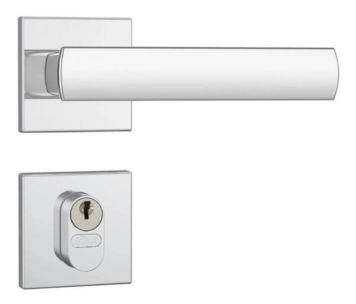 Fechadura Stam Porta Externa 803/35 Preto Roseta Aço Inox Cor Cromado