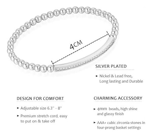 Nuzon 925 Pulseras De Estiramiento Con Cuentas De Plata Para