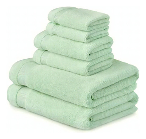 Martha Stewart 100% Cotton Bath Towels Set Of 6 Piece, 2 Color Verde Menta