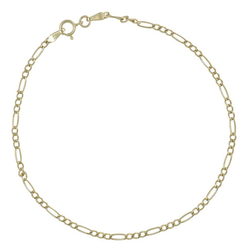 Pulsera De Oro 14k Figaro Solida De 18.5 Cm Calibre 2mm Color Dorado Diámetro 6 cm
