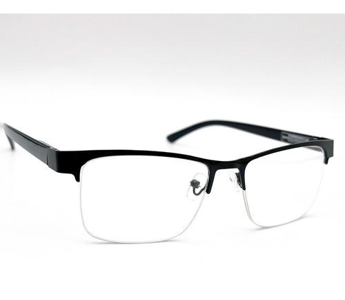 Óculos Sem Grau Grande Masculino Armação Fio Nylon Resistent Cor Preto metálico Tamanho Meio Aro Grande - Tamanho 63