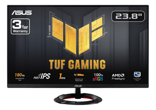 Asus Tuf Gaming Monitor 1080p De 23.8 (vg249q3r) - Full Hd, 180hz, 1ms, Fast Ips, Extreme Low Motion Blur, Freesync, Overdrive Variable, Shadow Boost, Eye Care, 100% Srgb, De 3 Años