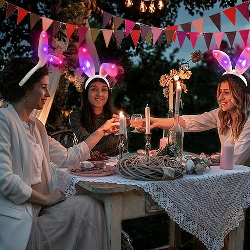 10 Diademas Orejas Conejo Luz Led Fiesta Halloween Disfraz