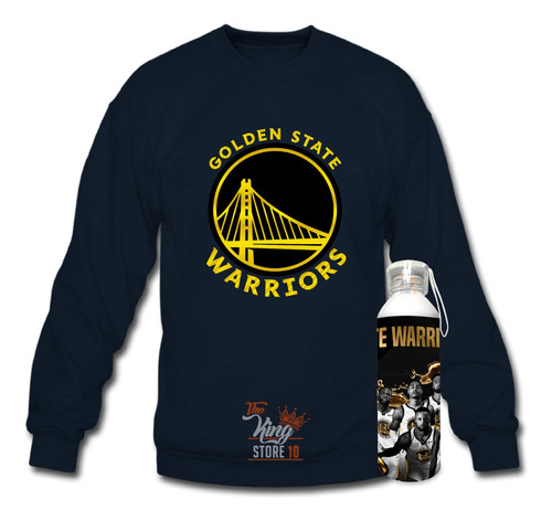 Poleron Cuello Polo + Botella Metalica, Gold Blooded, Golden State Warriors, Agua, The King Store 10