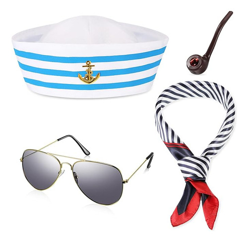 4 Piezas Disfraz Capitan Barco Incluye Sombrero Marinero Buf
