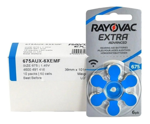 Imagen 1 de 5 de 60 X Pilas Audifono Rayovac 675 Pr44 Extra - Envio Gratis