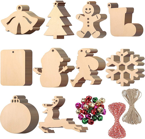 125 Adornos Navideños De Madera Sin Terminar, 10 Reban...