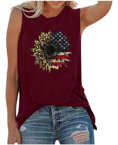 Independence Day Flag Print Tank Tops Mujer Manga Camiseta