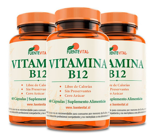 Vitamina B12 Fv 180 Capsulas Vegetales 3 Frascos