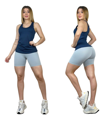 Conjunto Deportivo En Lycra Corta Short + Blusa Fit 2 Piezas