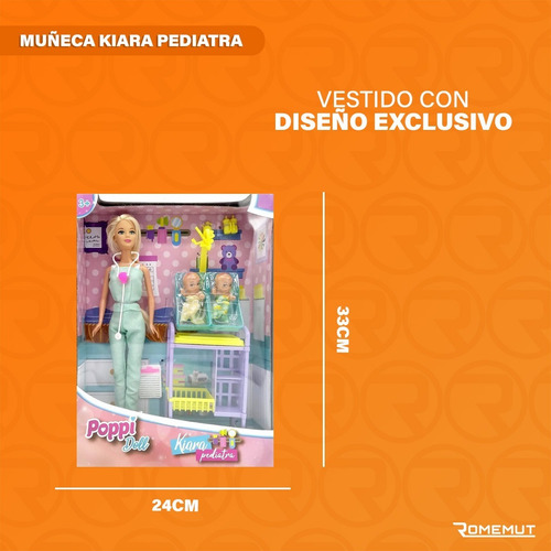 Imagen 6 de 6 de Muñeca Kiara Pediatra Profesiones + Accesorios Poppi Cuotas