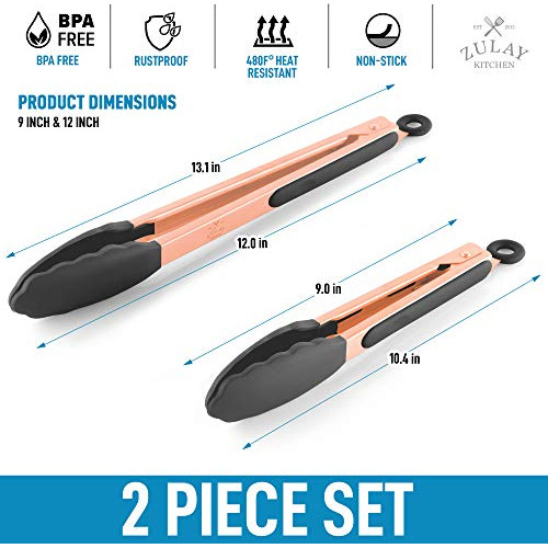 Pinzas Para Cocinar Con Puntas De Silicona Color Oro Rosa