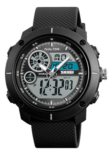 Reloj Hombre Skmei 1361 Sumergible Digital Alarma Cronometro Malla Negro Bisel Negro Fondo Blanco