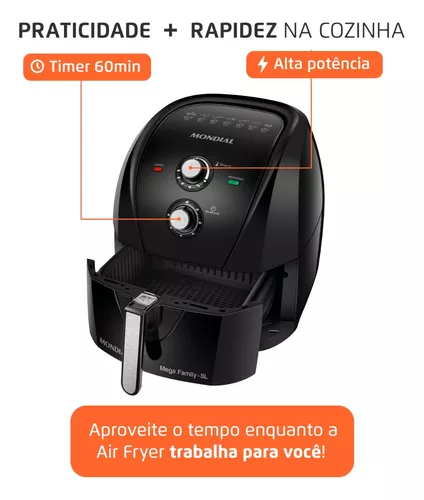 Freidora Air Fryer de 8 litros, modelo Afn-80-Fb Mondial, sin aceite, color  negro, 220 V