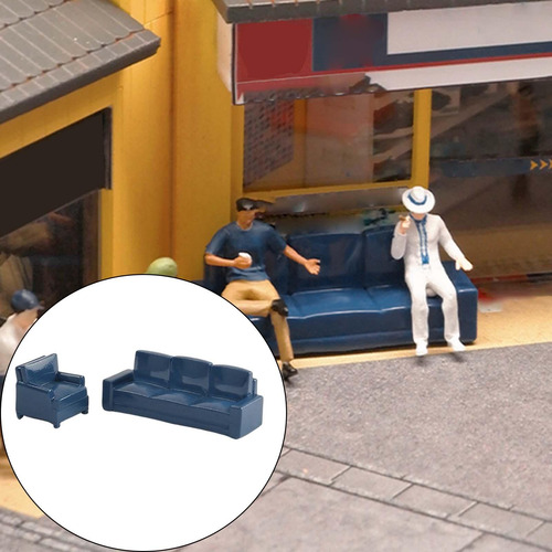 2 Uds Casa De Muñecas Sofá Juego De Simulación Azul