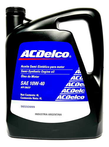 Aceite Motor Acdelco 10w40 Api Sn/cf 4 Litros Semisintético