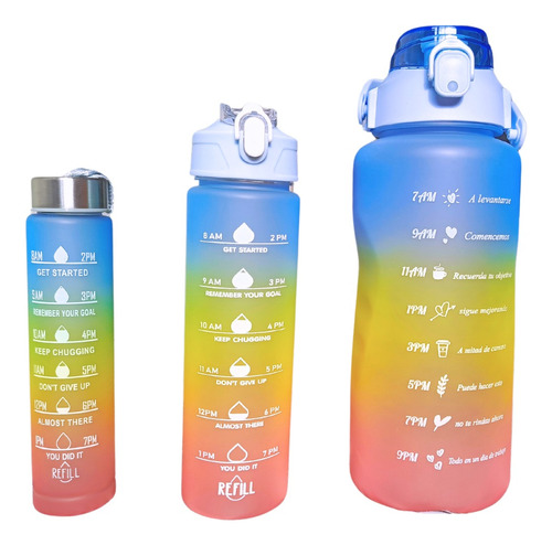 Botella Motivacional De Agua 3 Unidades Set X3 Termo Botilo