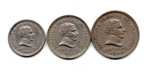 Uruguay Lote 3 Monedas 2, 5 Y 10 Centesimos Año 1953