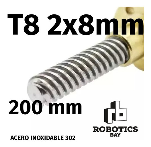 Tornillo Thsl 8mm T8 2x8 200mm 20cm Acme Cnc Varilla Roscada