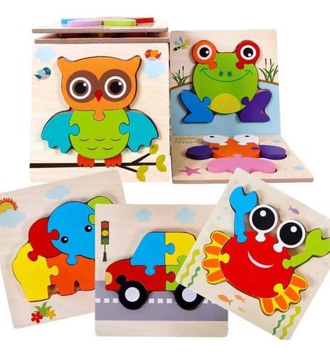 Pack 6 Puzzles Rompecabezas Madera 3d Montessori Para Niños 