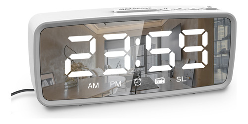 Reloj Despertador Digital, Pantalla Led Con Espejo De 5.1 Pu