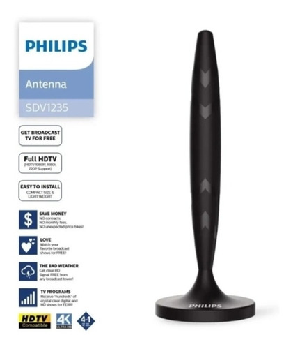 Imagen 2 de 2 de Antena Hd Tv Digital Philips Sdv1235 Pedestal - Revogames