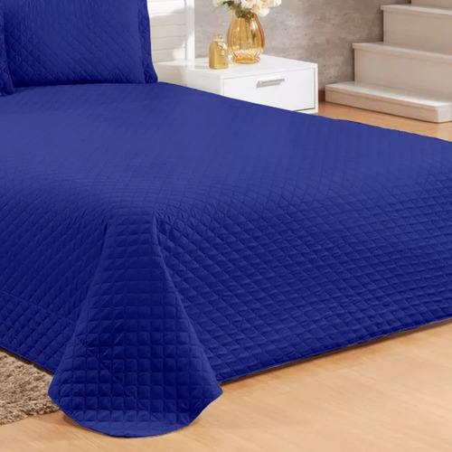 Kit Cobre Leito Colcha Para Quarto Cama Casal Padrão Matelassê 3 Peças Empório Luz Cor Azul