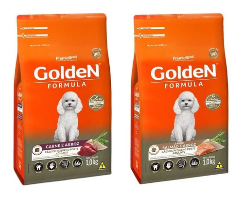 Kit Ração Cães Golden Mini Bits Carne + Salmão 1kg