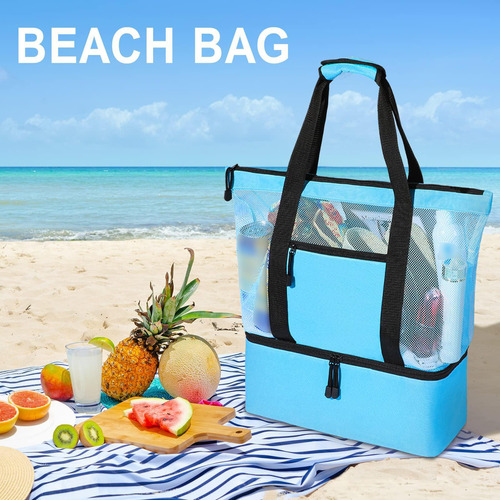Mesh Beach Tote Bag Mujeres Con Mango Para Bocadillos Verde