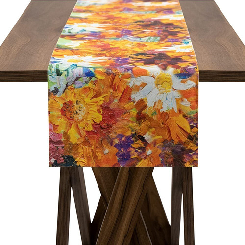 Camino De Mesa 260x45cm Repelente Al Agua Anti Manchas Billu Color Flores