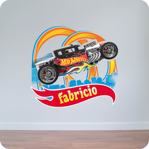 Vinilo Impreso Personalizado Con Nombre Hot Wheels 50 Cm