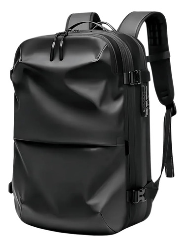 Mochila De Viaje Con Compresión Al Vacío Laptop Impermeable Color Negro Diseño de la tela Liso