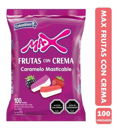 Masticable Max Frutas Con Crema Bolsa 100 Unidades
