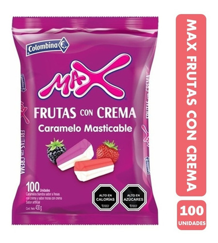 Masticable Max Frutas Con Crema Bolsa 100 Unidades