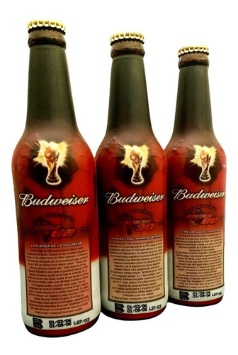 Set 3 Botellas Cerveza Budweiser Serie Mundiales Mdo. Envío 