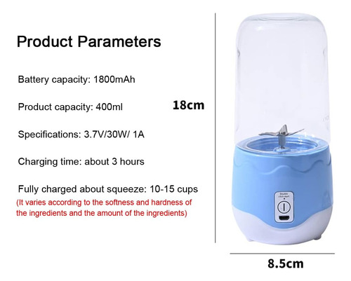 6 Mini Licuadora Portátil Recargable Usb 450ml Mayoreo