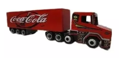 Caminhão Carreta Scania Baú Coca Cola Brinquedo Plástico e Madeira 90cm