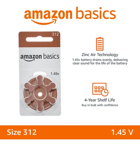 Pilas Para Audífonos Amazon Basics, Tamaño 312, Paquete De 6