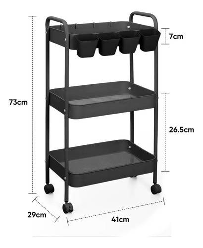 Carrito Organizador De Metal Transportador Metálico Con Ruedas 3 Niveles Estantes Sacre Solutions