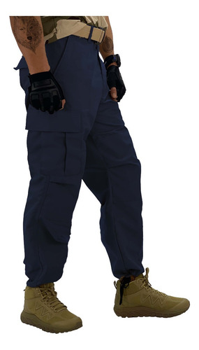 Imagen 4 de 7 de Pantalón Azul Táctico Militar Cargo Ripstop Anti Rasgaduras