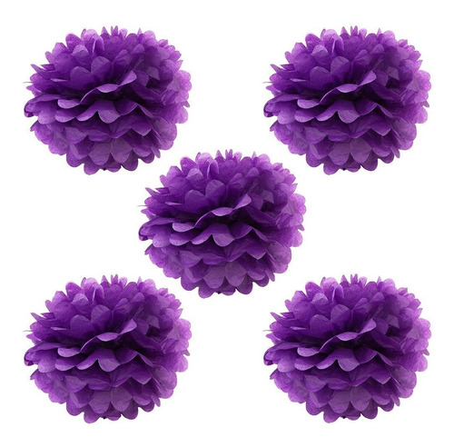 5 Pompon Seda 12.0 in Color Morado Unidad Para Boda