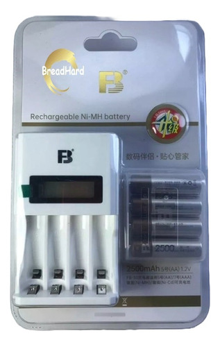 Cargador + 4 Pilas Aa De 2500mah Recargables Fbplus