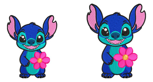 Matriz Para Maquina De Bordar: Stitch Con Flor - 2 Tamaños