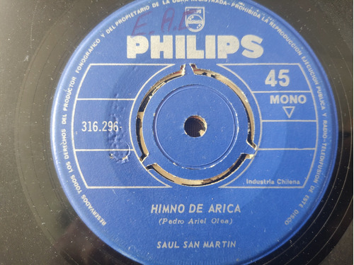 Vinilo Single Del Himno De Arica Saúl San Martín (az3