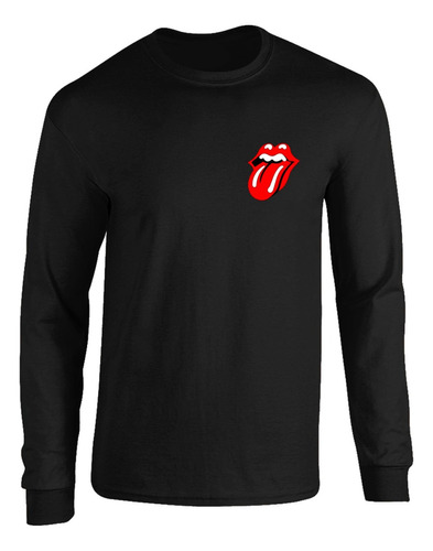 Camibuso Negro Camiseta Manga Larga Rolling Stone Pecho.m2