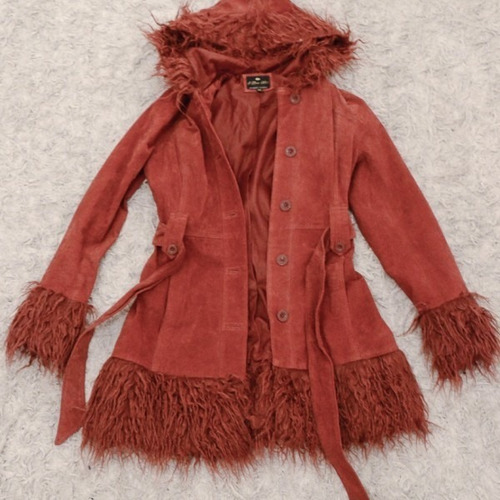 Tapado Largo Forever 21 Cuero Oveja Y Capucha Piel T Uma