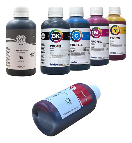 Tinta Compatível Para O Uso Em Canon G510 G610 6x250ml Tinta Gray Red Black Cyan Magenta Yellow