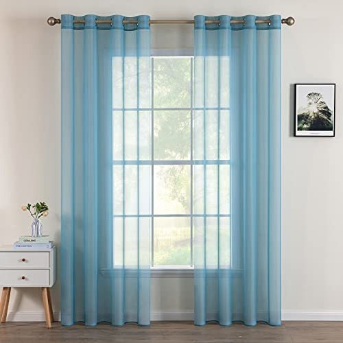 Cortinas Sheer 84 PuLG Voile Salón Dormitorio Azul