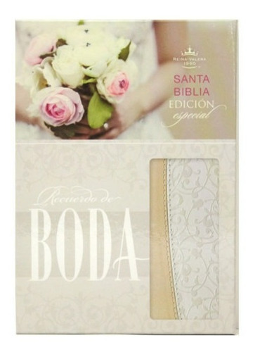 Imagen 1 de 8 de Biblia Recuerdo De Boda Símil Piel Filigrana Blanca/rosa Pal