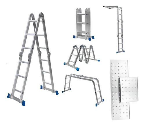 Escalera De Aluminio Multiposiciones Peldaños 706633 Gris